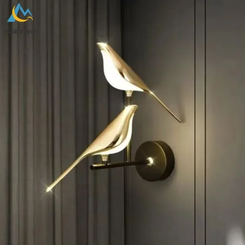 Nordic Modern Rotatable Bird LED Wall Lamp Bedroom Study Restaurant Bedside Wall Lamps Living Room Decoration Magpie Wall Lights