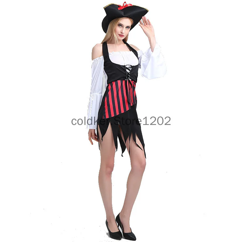 Klassieke Volwassen Caribische Piraat Halloween Kostuum Mannen Vrouwen Rover Cosplay Paar Outfits Carnaval Easter Purim Kostuum