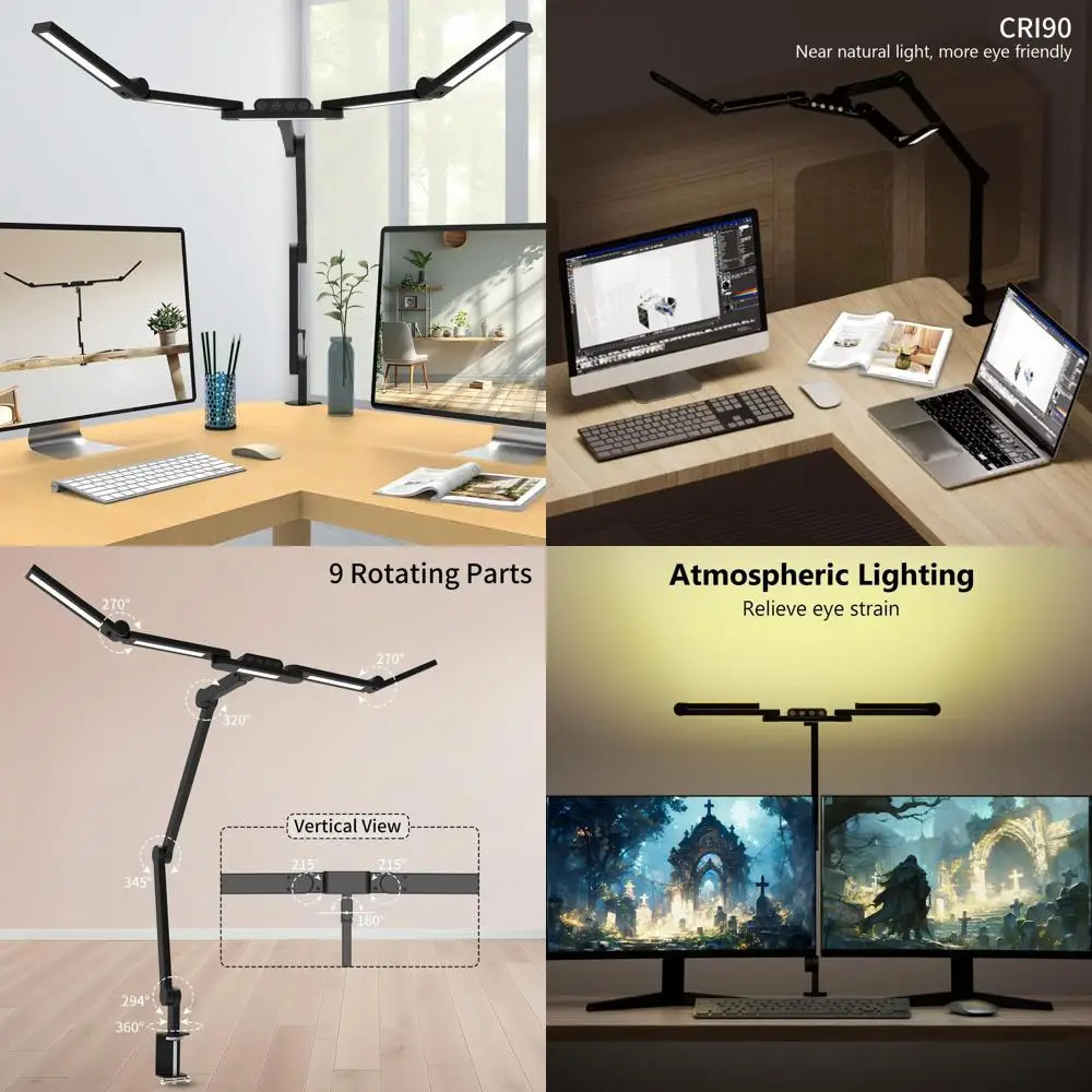 

Adjustable 32.5 LED Desk Lamp with Clamp, 24W Swing Arm, 5 Light Bars for Home Office and Computer Work