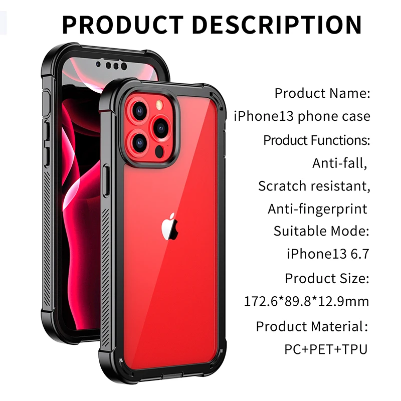 Dropshipping For iPhone 13 Pro Max 13 Mini 360 Degree Back Cover for iPhone 13 Pro Phone Protector Shockproof Rugged CASE Cover