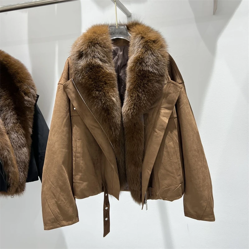 New winter fashion short parka, high-quality thickened warm white duck down, fox fur collar, detachable fur-lined down jacket.