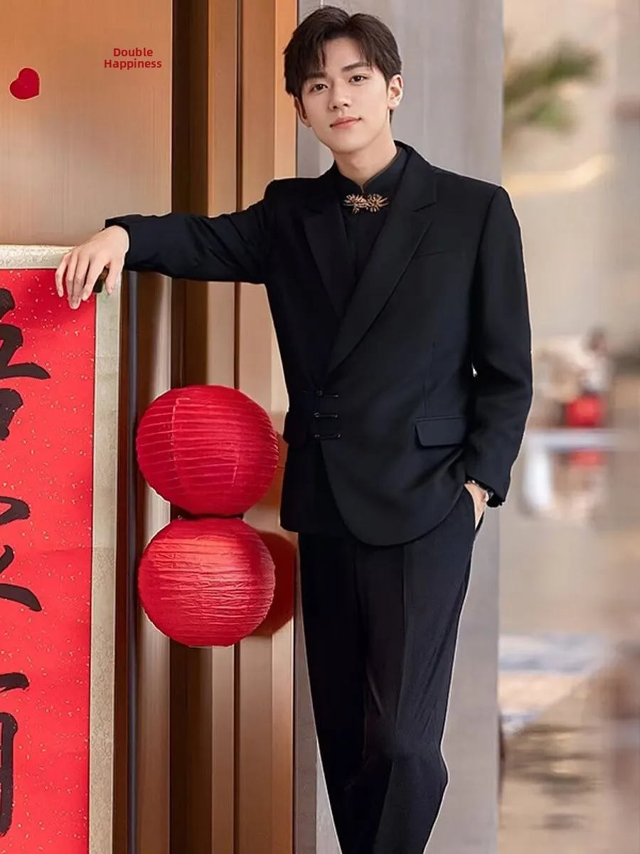 

Chinese Style Button up Wedding Suit for Men Engagement Ceremony Traditional Wedding Clothes High End Tang Suit Youth Fashion