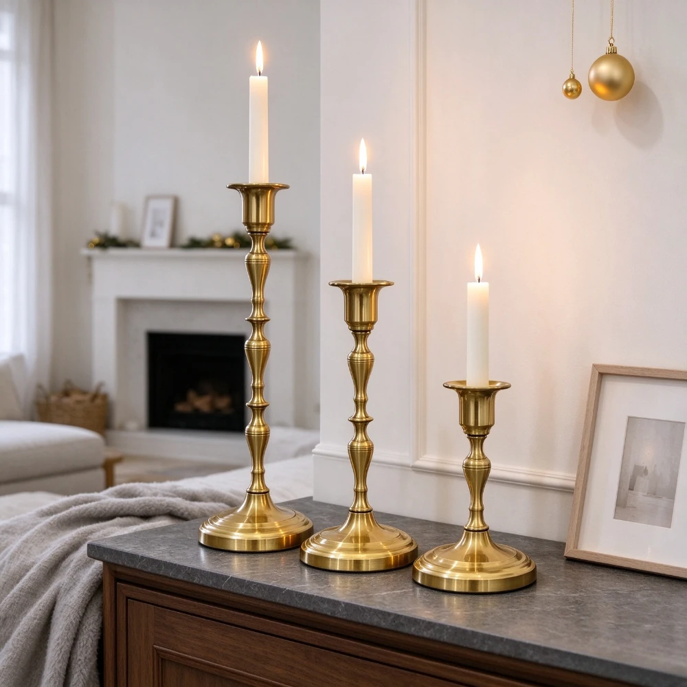 3Pcs Nordic Retro Candlestick Holder Metal Taper Candle Holder for Candlelight Dinner Christmas Wedding Decoration