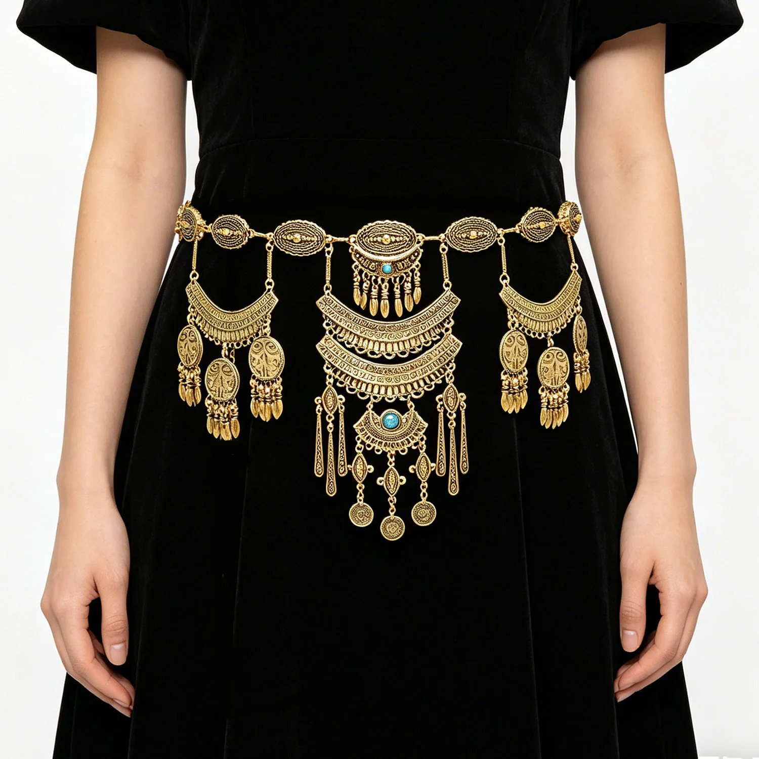 

Bohemian Vintage Gold Alloy Carved Tassel Waist Chain For Women India Gypsy Boho African Kurdish Ethnic Jewelry Accessory Gift