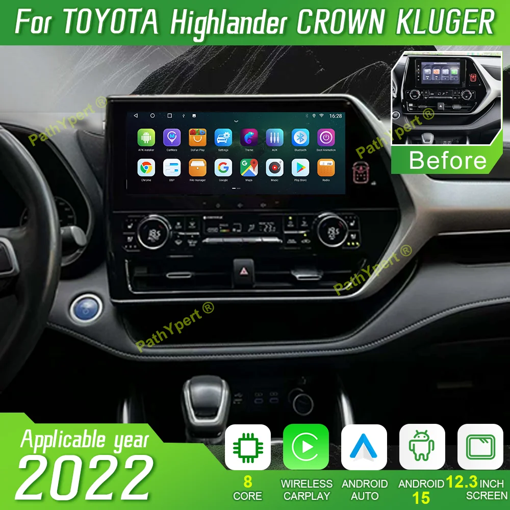 

Android 15 12.3 Inch Car Radio Stereo Multimedia Player GPS Bluetooth 4G DSP Head Unit For TOYOTA Highlander CROWN KLUGER 2022