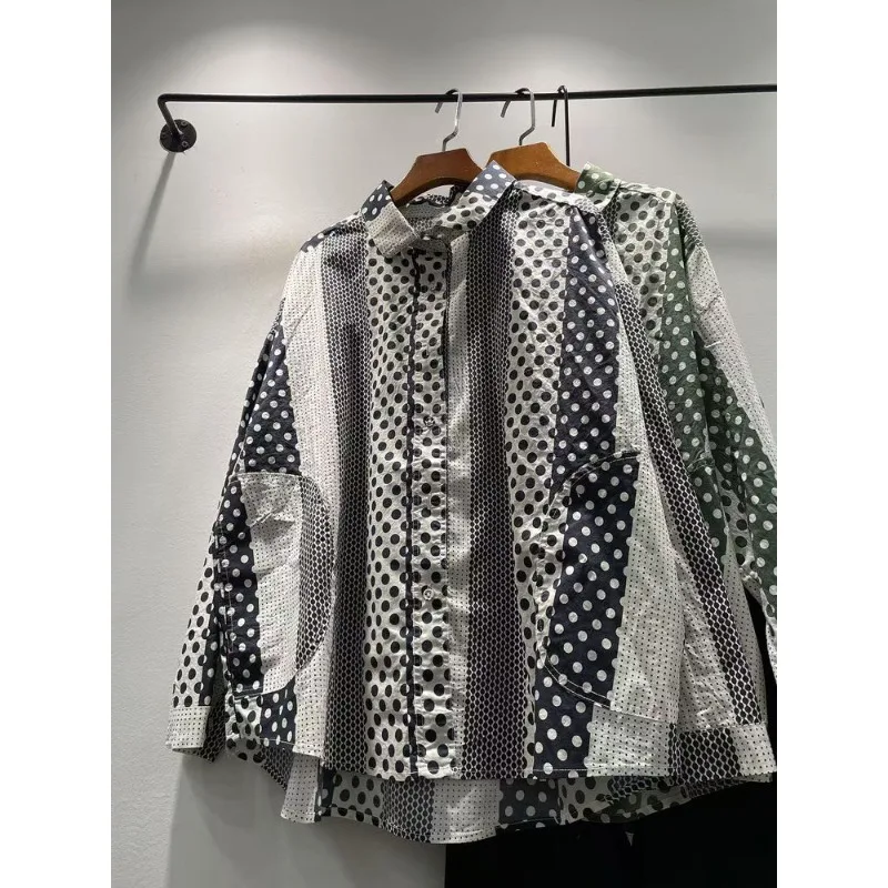 

SuperAen 2026 Spring Women's Clothing New Korean Polka Dot Printing Lapel Single-breasted Loose Long-sleeved Shirt
