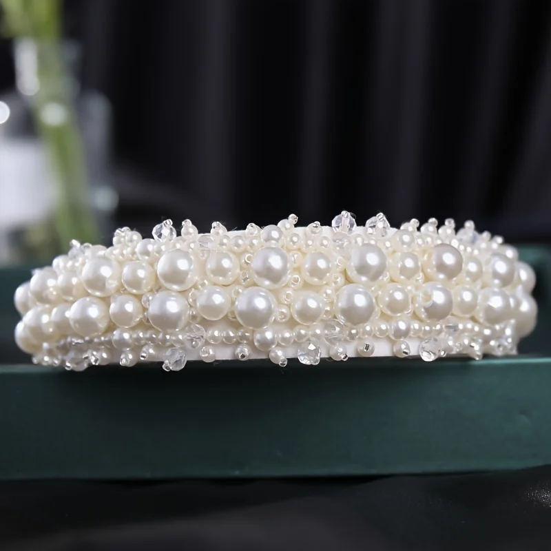 Silver Color Pearl Hairband Headband Tiara Women Korea Elegant Hair Hoop Ornament Bridal Wedding Hair Accessories Jewelry Band