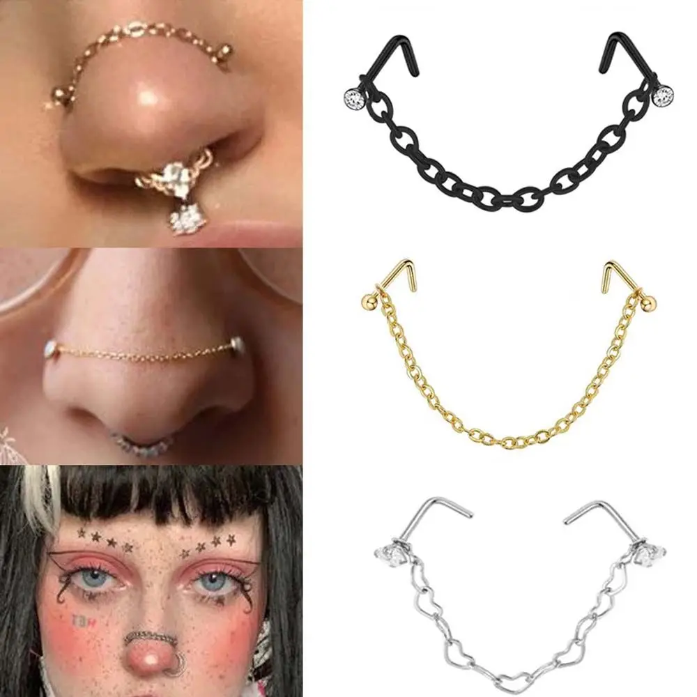 Hop Mannen Neusgat Bal Liefde Hart Ketting Septum Ringen Rvs Neus Stud Neus Piercing Ring Dubbele Neus Ketting Septum Ringen