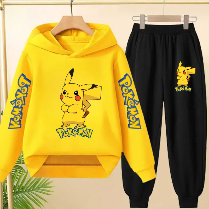 

Pikachu Children Girls Sweatshirt+Pants 2P Casual Tracksuits Boys Pokemon Hoodie Kawaii Top Pullover Sports Coat Hot-selling Set