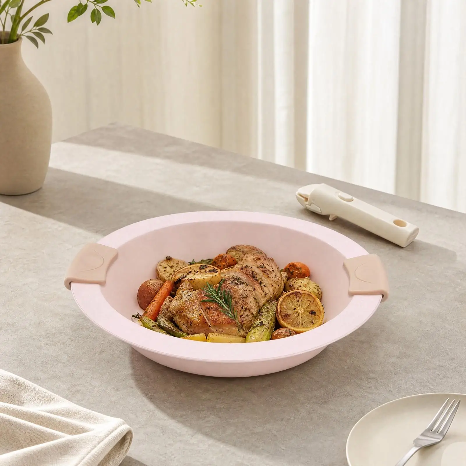Aluminum Alloy Frying Pan Nonstick Ceramic Coated Skillet with Detachable Handle for Induction Stove