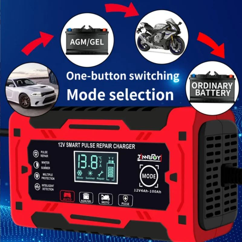 Caricabatteria completamente automatico 12V 6A Power Pulse Repair Display LCD Smart Fast Charge dispositivi elettrici auto alimentata a batteria