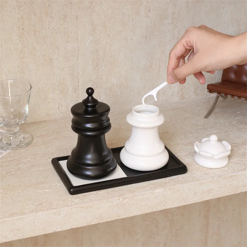 

Can Restaurant Home Storage Toothpick Box Gift Oiginal Design of Chess Toothpick Holder Ceramic Dental Floss Box Cotton Swab