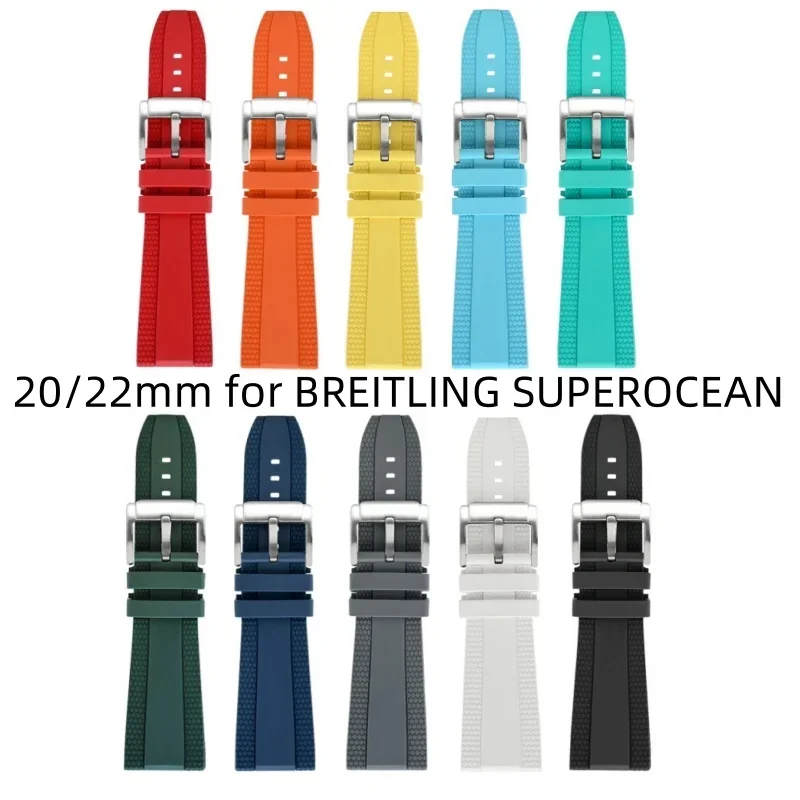 20mm 22mm FKM Fluororubber universal watch strap Stainless steel watch buckle New wristband for Breitling SUPEROCEAN