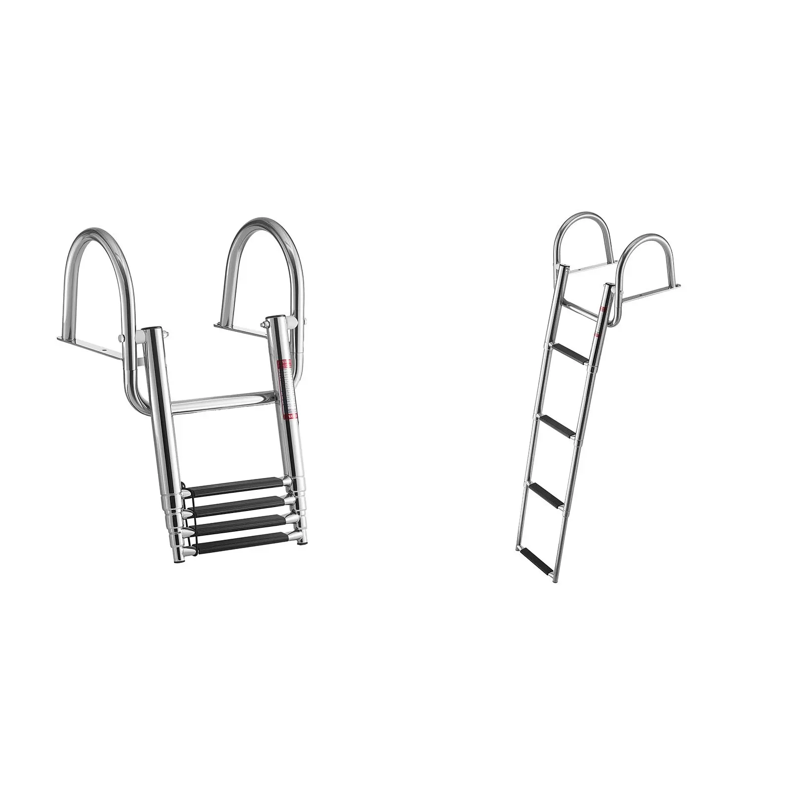 Boat Ladder, 4 Steps, Stainless Steel Telescoping Folding Swim Deck Ladder for Rear Entry Inboard, 600 lbs Capacity with Wide An
