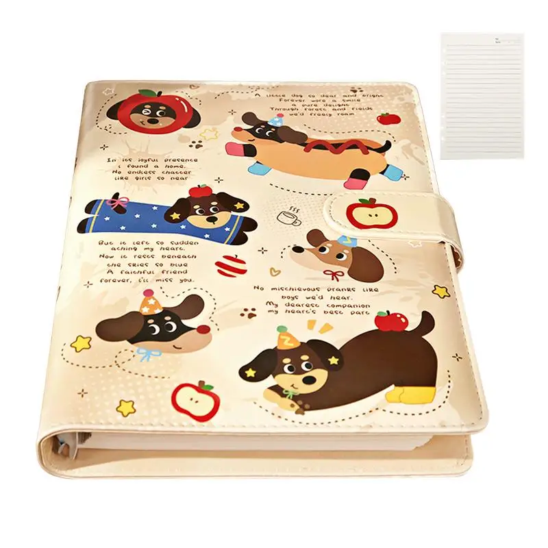 

Loose Leaf Notebook 60 Sheets Cute Cartoon Leather Cover Binder Paper Student Learning Stationery Refillable Homework Book For