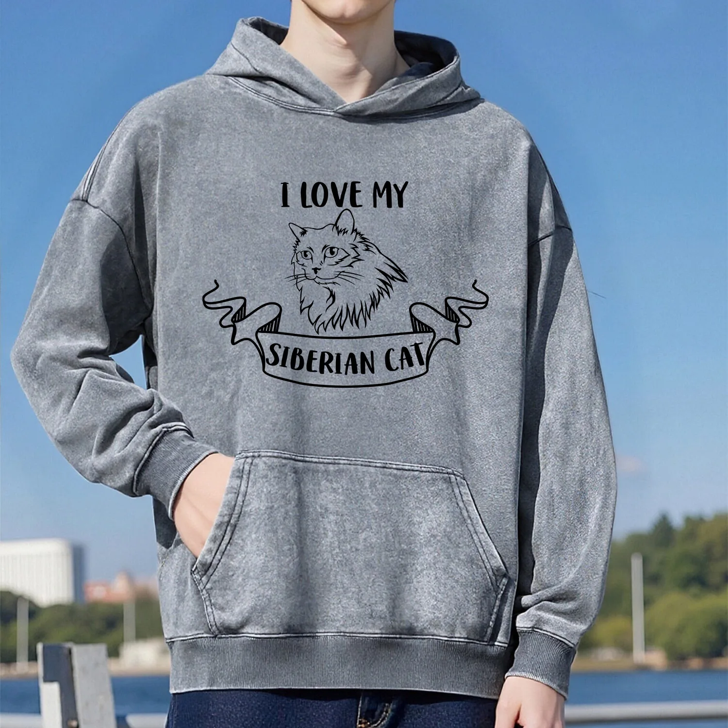 أنا أحب بلدي الرجعية غسلها نمط مقنعين البلوز للجنسين نمط رياضي غير رسمي مصنوع من القطن الخالص نمط الشارع 400G #1