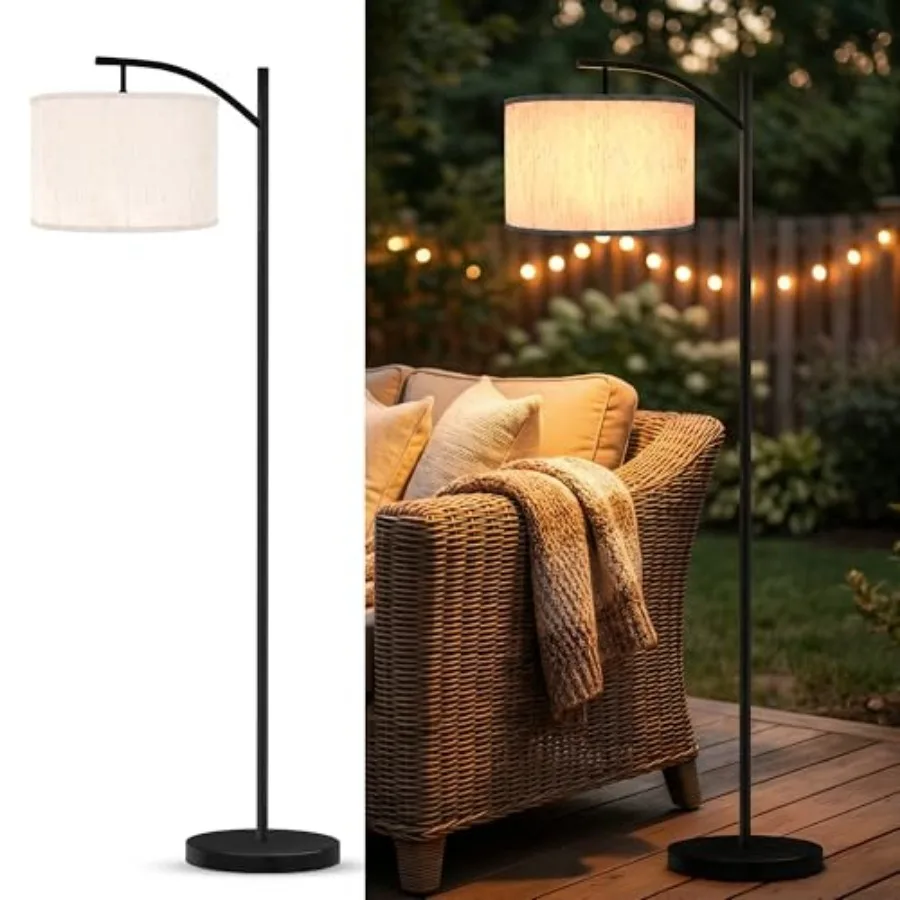 Solar Outdoor Floor Lamp for Patio, Cordless Arc Standing Lamp with Heavy Base and Weatherproof Shade, Waterproof Solar Powered