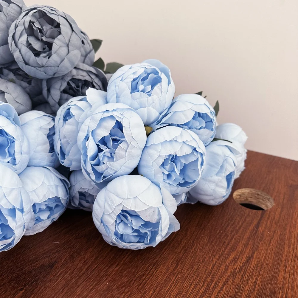 10 رؤساء باقة الفاوانيا الحريرية الأزرق زهرة اصطناعية الزفاف المنزل باقة الزفاف الفاوانيا وهمية لغرفة المعيشة المقوسة سطح المكتب ديكور #6