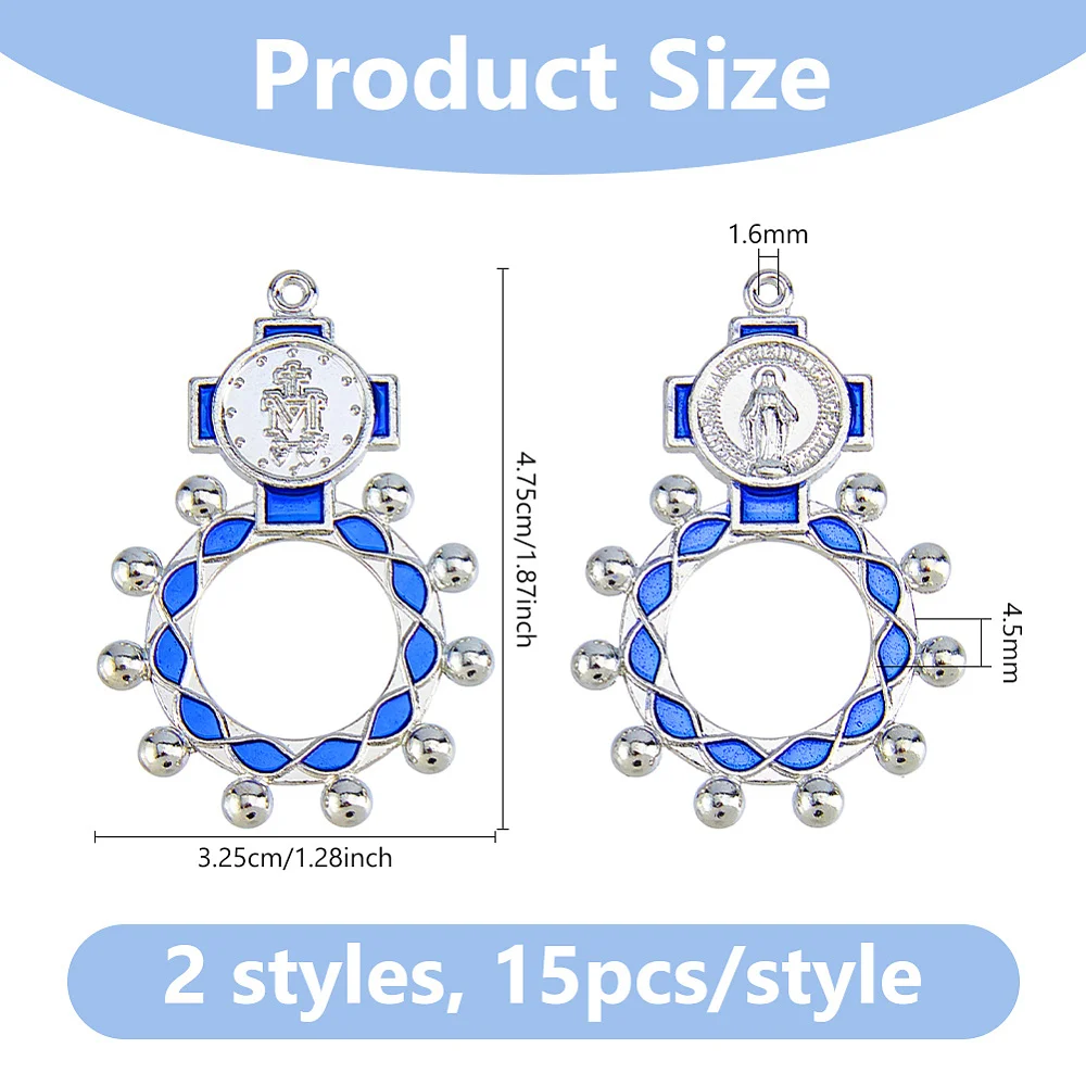 30Pcs Finger Rosary Rings Bulk Pocket Ring Small Catholic Prayer Ring Platinum Red Blue Baptism Favors Set for Men Women Party