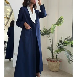 Abayas Double Breasted Blue Blazer White Shawl Lapel Loose Outfits 1 Piece High Quality Long Jacket Elegant Women Clothing 2024