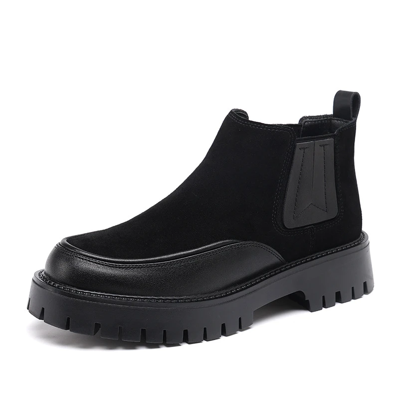mens fashion party nightclub cow suede leather boots slip-on platform shoes cowboy spring autumn boot black stylish ankle botas