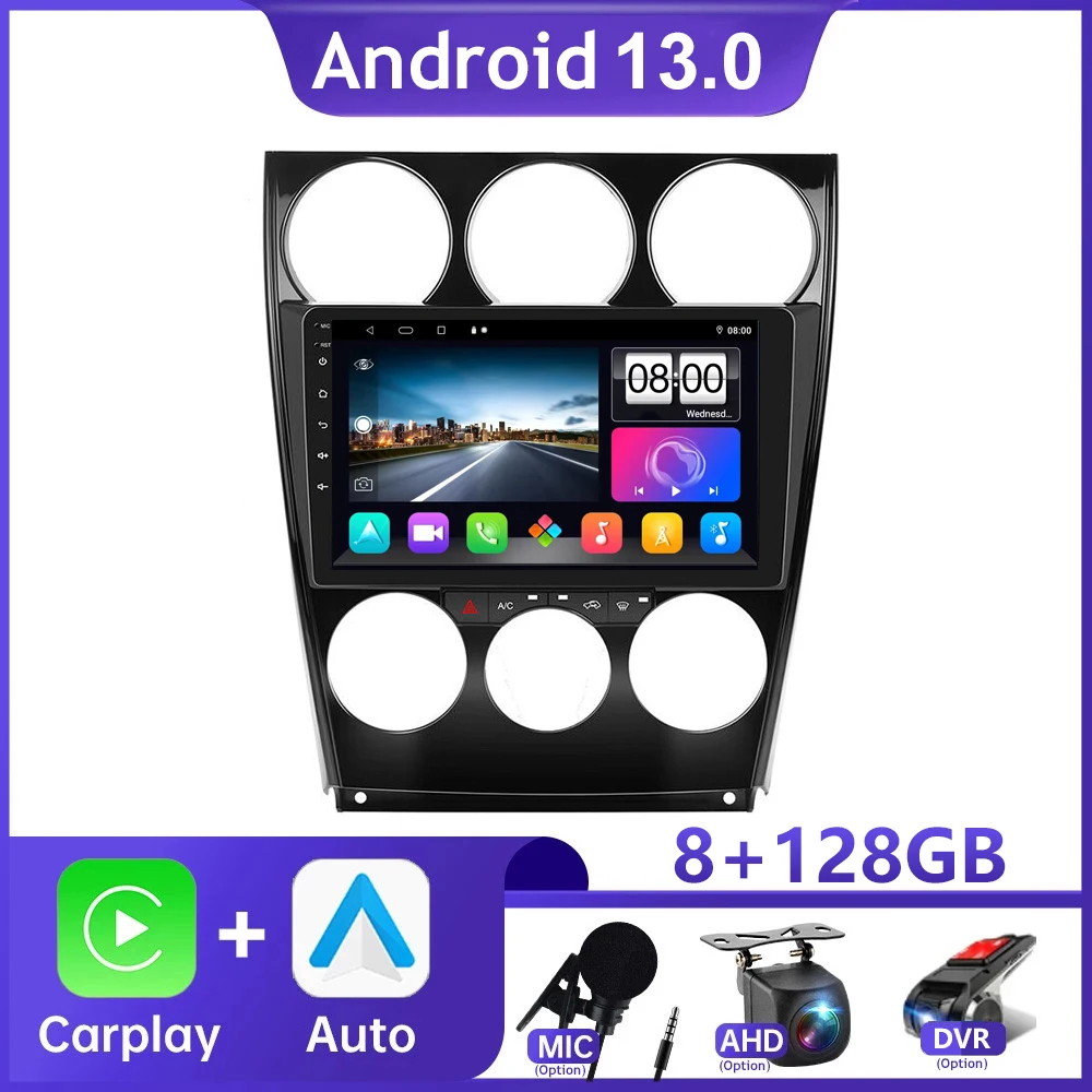 2Din Android 13 Car Radio For Mazda 6 2002 2003 2004 2005 2006 - 2008 Multimedia Player Navigation GPS Stereo Wireless Carplay