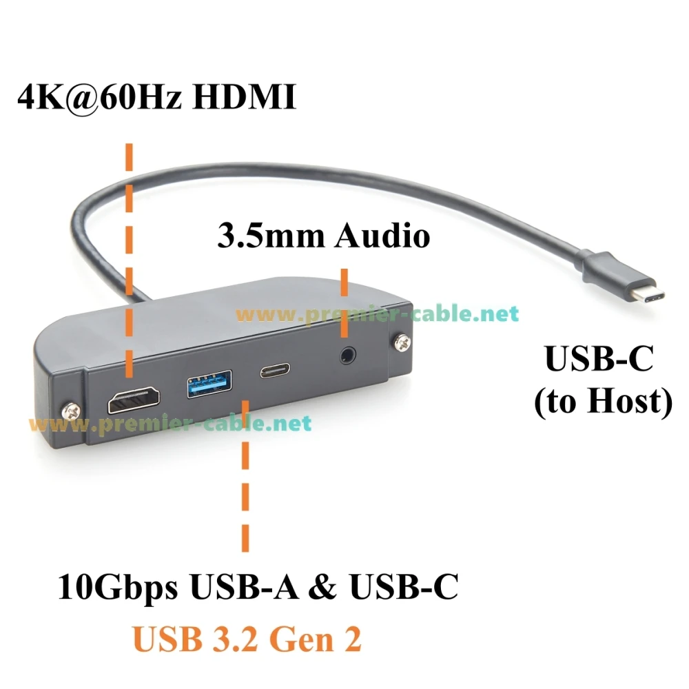 Schraubbefestigter USB-C-Hub 4-in-1 Multiport-Adapter 4K@60Hz HDMI 10Gbps USB-A & USB-C Datenport 3,5mm Audio-Kopfhörer- & Mikrofonanschluss – Detail 4