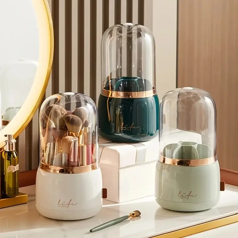 

1pcCosmetic Storage Dustproof Rotating Compartment Brush Tube Lipstick Eye Shadow Makeup Brush Bucket Desktop Shelf