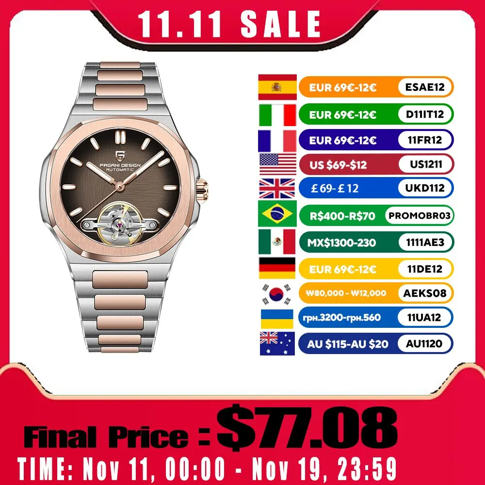 

Men's Watches 2025 New PAGANI DESIGN Tourbillon Mechanical Wristwatches Luxury Rose Gold Automatic Watch For Men Sapphire Mirror