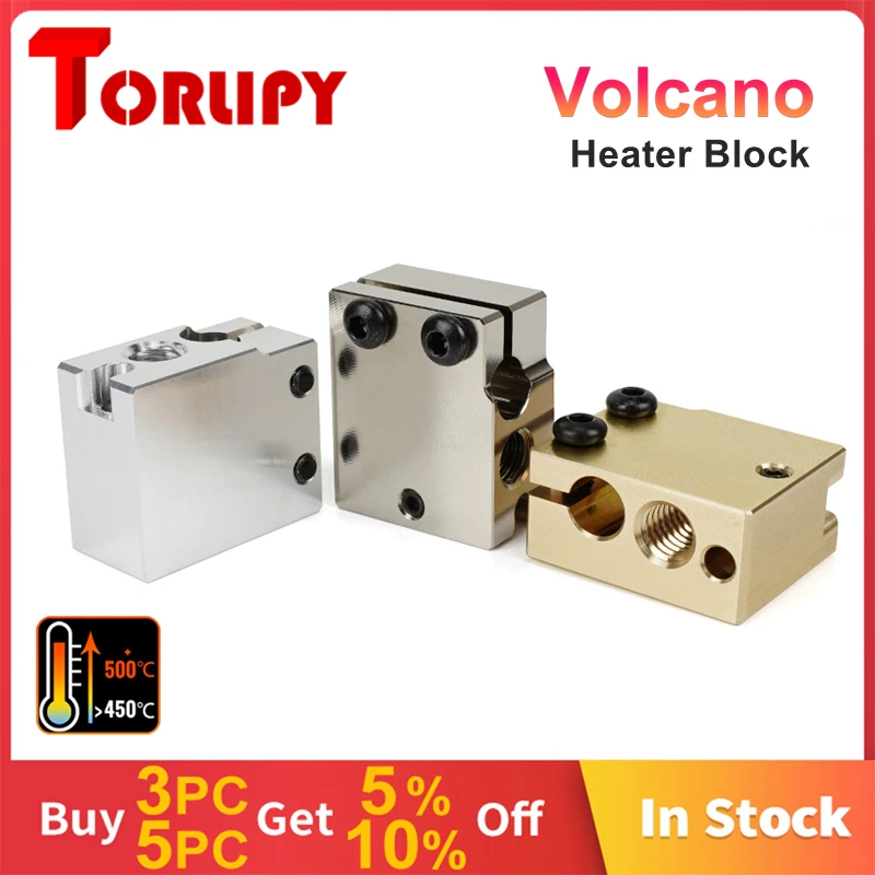 Torlipy PT100 Volcano Heated Block For Volcano Hotend 3D Printer Heater Blocks Compatible PT100 Sensor/thermistor Cartrodge