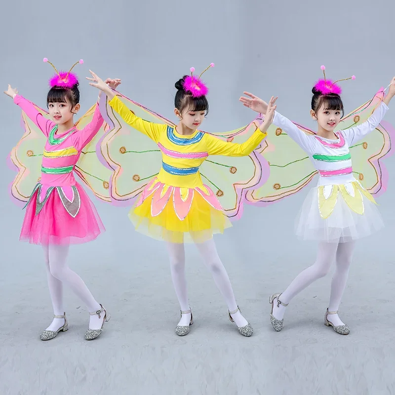 Costume papillon pour enfants Costume volant d'insecte Costume de danse fille Animal avec ailes jupe de gaze fille jeu de rôle pour enfantsA04