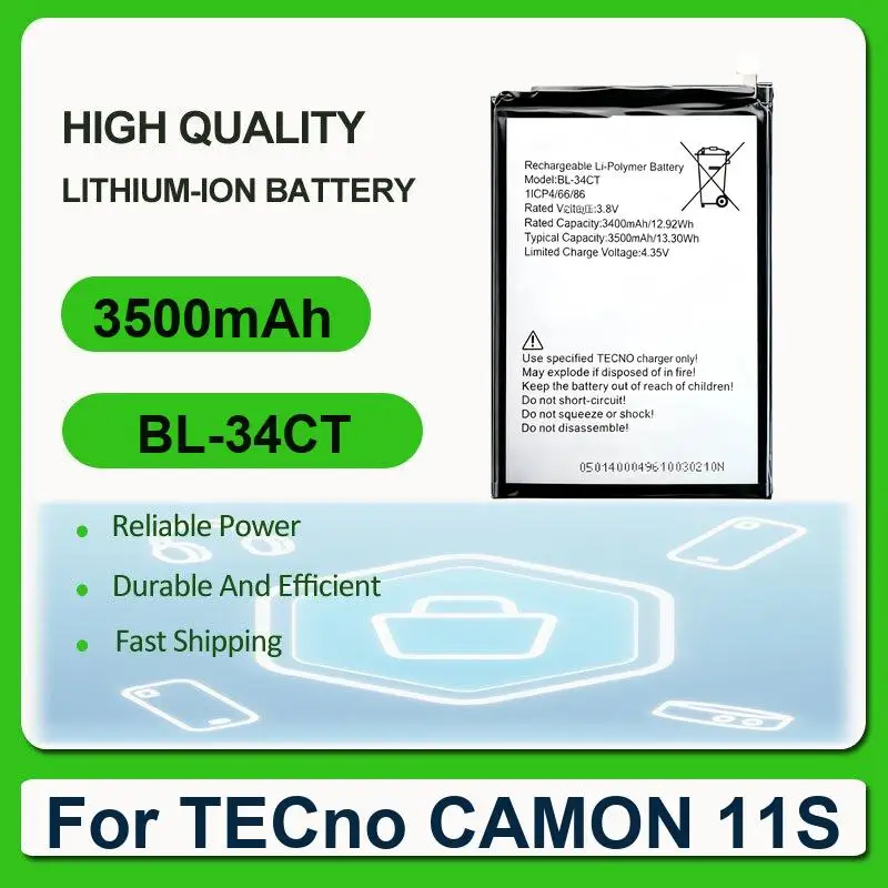 

Сменный аккумулятор для мобильного телефона TECNO CAMON 11S BL-34CT 3500 мАч