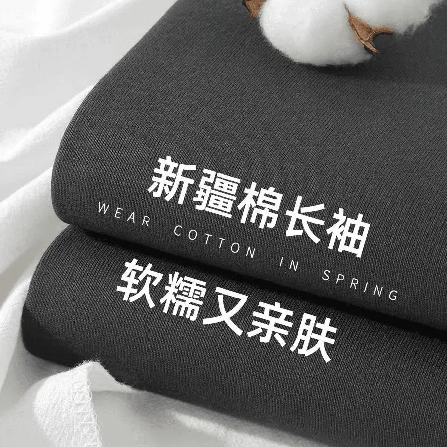 قميص رجالي بأكمام طويلة من القطن الخالص ثقيل الوزن برقبة مستديرة وقصة فضفاضة للخريف والشتاء، طبقة أساسية للجنسين بتصميم عصري #5