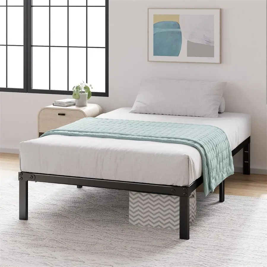 Yelena 14 Inch Twin Metal Platform Bed Frame, Steel Slat Support, No Box Spring Needed, Eco Friendly WonderBoxTM Packaging, Eas