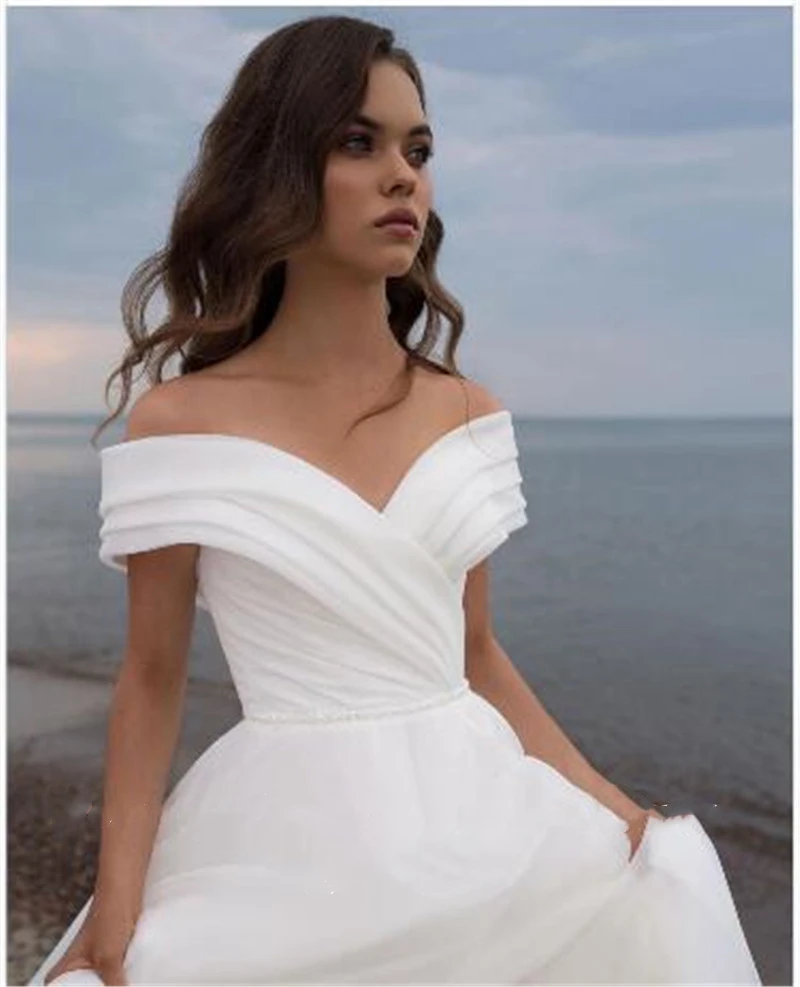 Vestido De Novia De Organza sencillo personalizado para mujer, vestidos De Novia De playa con hombros descubiertos, Vestido De Novia sin espalda 2025