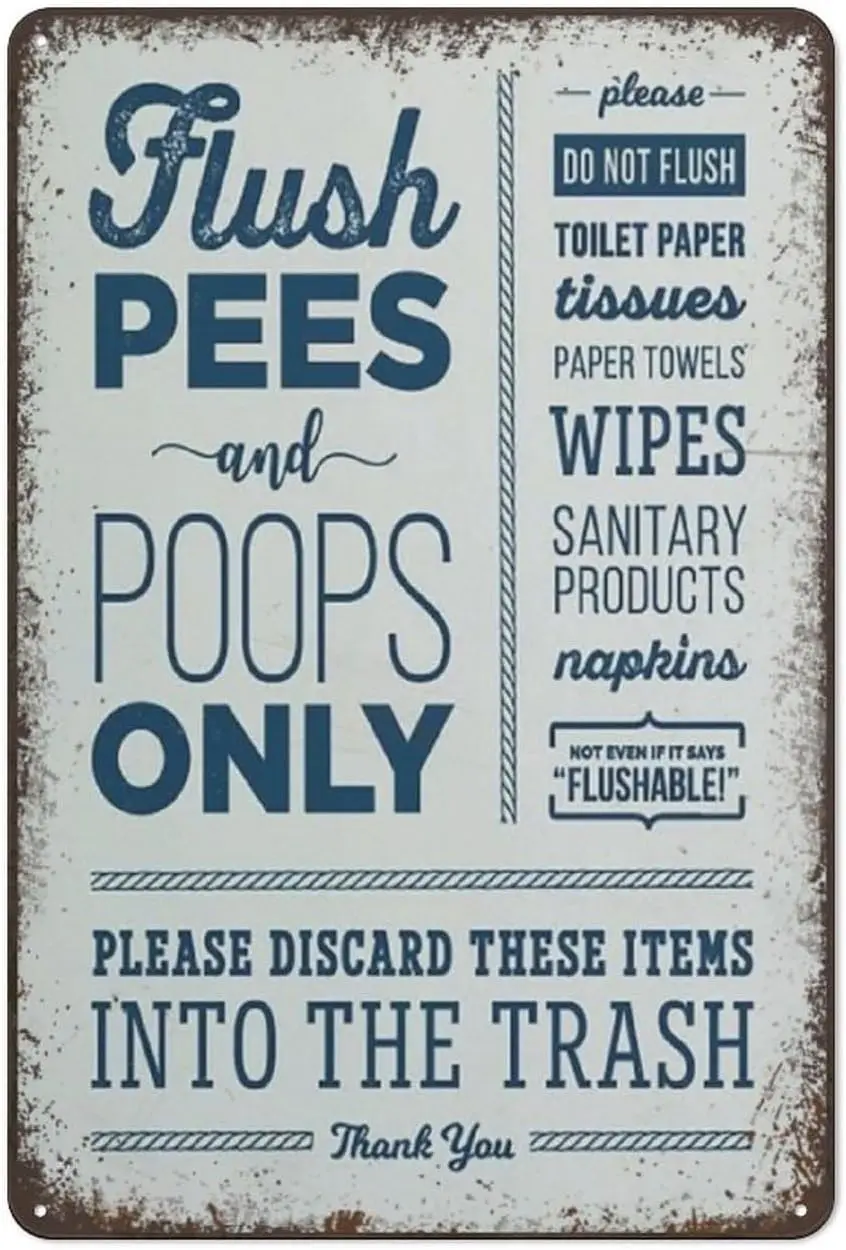 Cute Nautical Boat Bathroom Sign Wall Decor Flush Pees & Poops Only No Toilet Paper PrintPlumbing Septic Tampons Sanitary Fe