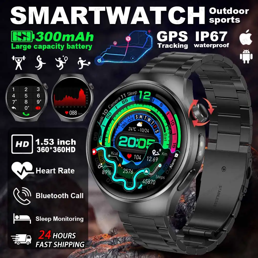 

2025 New GT5 PRO Smart Watch Men Watch 5 Pro AMOLED HD Screen Bluetooth Call GPS Trajectory NFC Heart Rate Compass SmartWatches