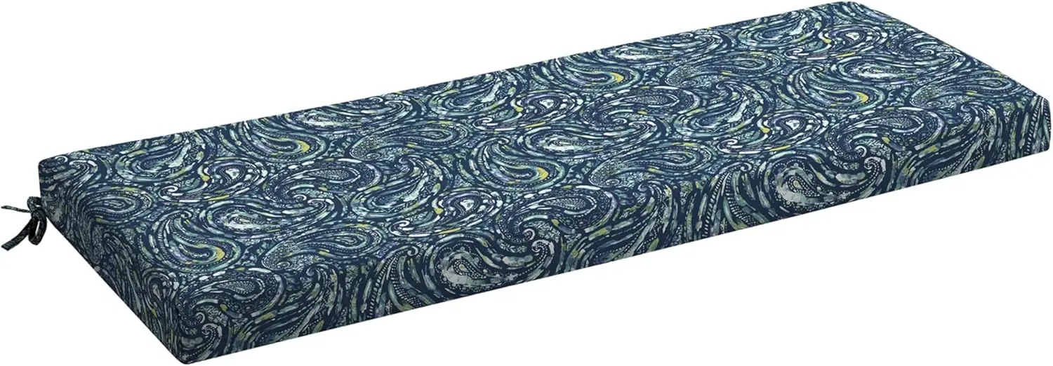 

Подушка для уличной скамейки, 48x18 дюймов, водонепроницаемая и устойчивая к выцветанию, быстросохнущая пена, дизайн с синим пейсли