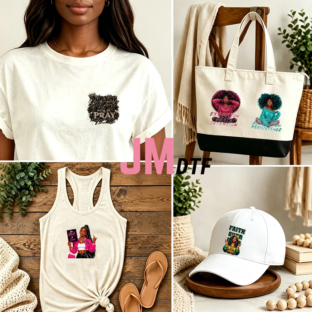Urban Black Girls Christian Pray Quotes Iron on Washable DTF Heat Transfers Stickers Sheet Printing Ready to Press for Clothing