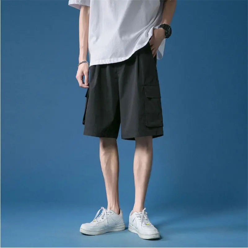 Fashion Solid Farbe Traight Zylinder Große Tasche männer Cargo-Shorts Klassische Lose Straße Casual Koreanische Alle-spiel Männlichen kurze