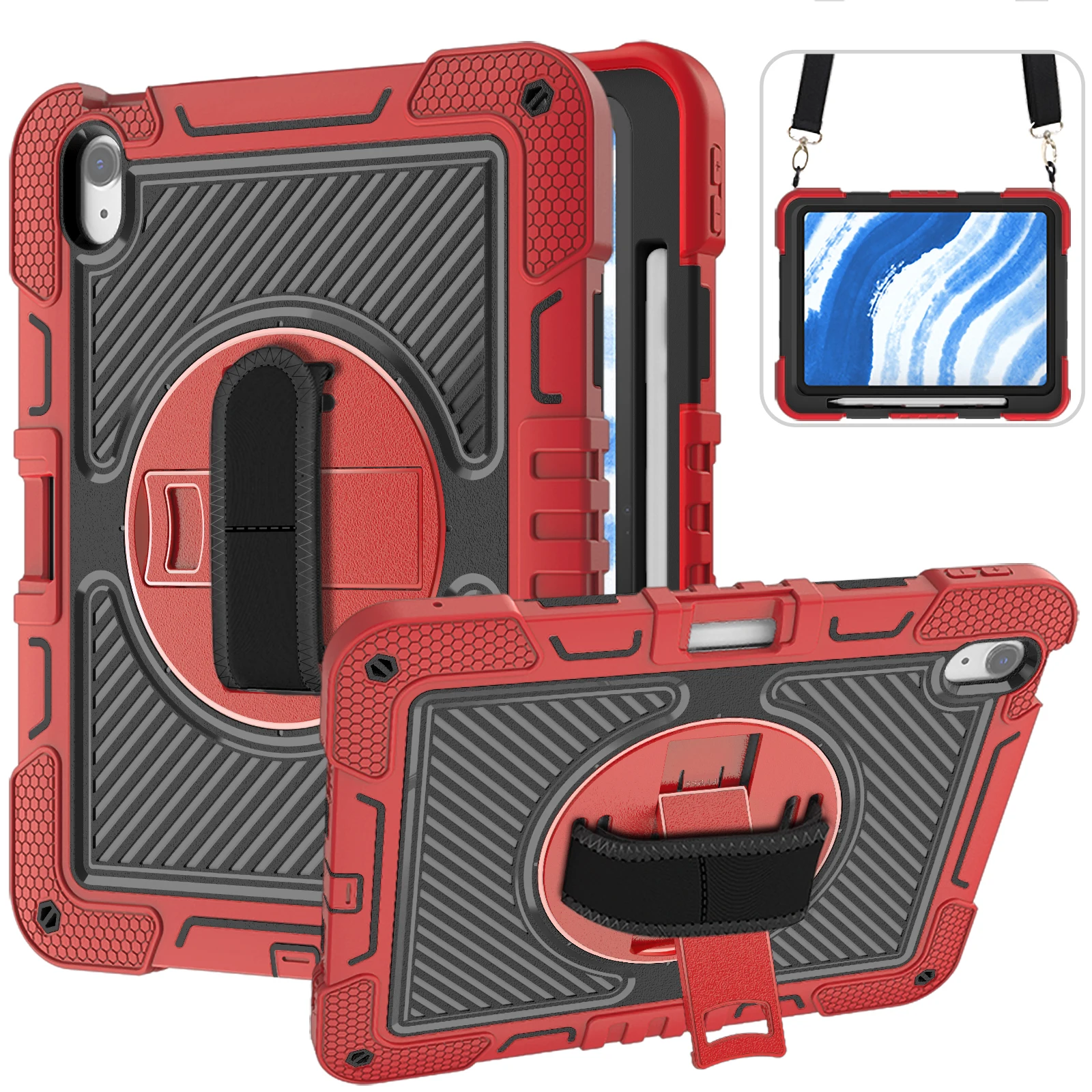360 Rotating Stand Case For iPad Air Pro 11 2026 M4 2025 M5 M3 2024 M2" 4 5 A16 11th 10th Gen With Shoulder Strap Pen Slot Cover