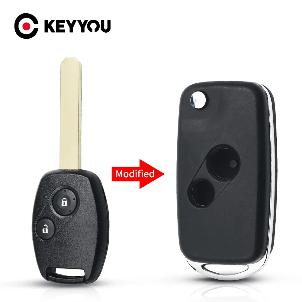 KEYYOU Modified Folding Car Key Case For Honda Accord CR-V Civic Pilot Odyssey 2/3 Buttons Shell Case Cover