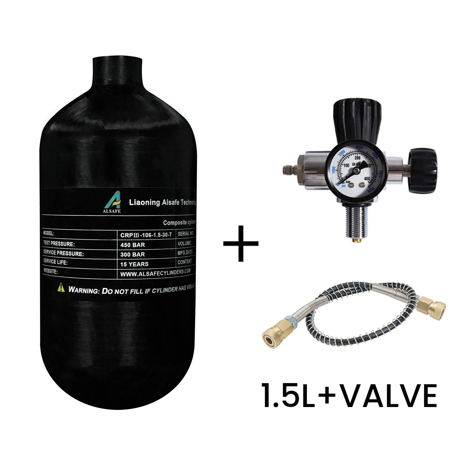 Imagem -04 - Tuxing 300bar 4500psi 1.5l Cilindro de Fibra de Carbono com Válvula Reguladora Hpa Tanque Cilindro de Alta Pressão para Mergulho M18 1.5