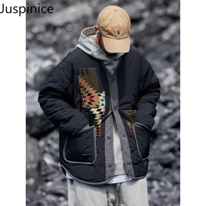 

Juspinice 2025 Autumn/Winter New Ethnic Style Top Splicing Loose Retro Casual Lightweight Cotton Jacket Male Clothing