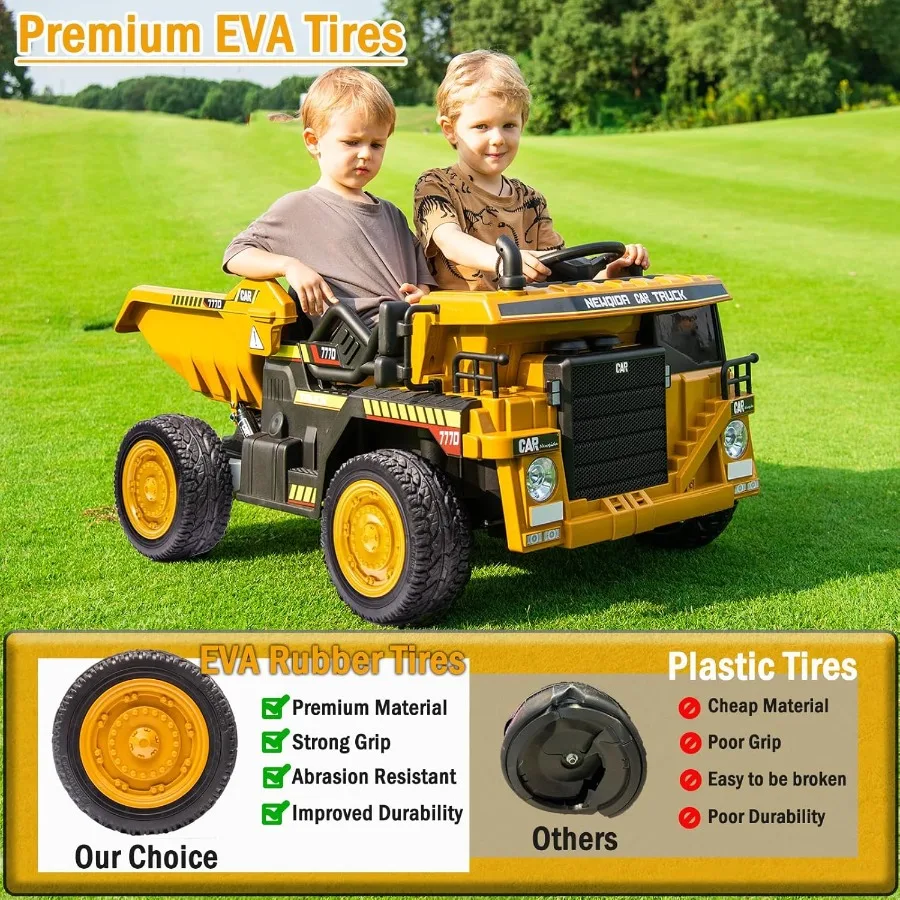 24V Ride on Dump Truck, Kids Electric Car with Remote Control, Ride on Construction Vehicles with Electric Dump Bed and Extra Sh