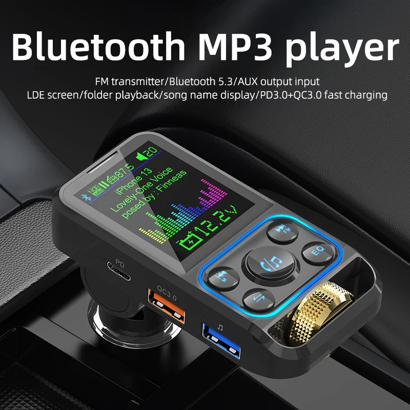 

FM-передатчик Bluetooth 5,3 MP3-плеер AUX аудио U диск музыка DIY тяжелый бас PD30W QC3.0 автомобильное зарядное устройство громкой связи светодиодный экран