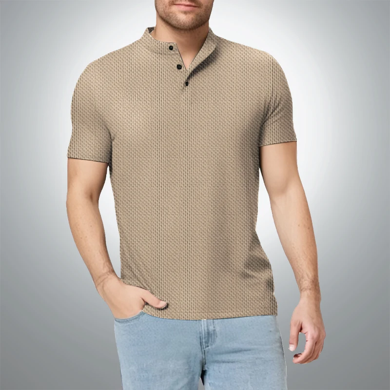 Summer stand collar T-Shirts Men Ice Silk Mesh Breathable Half Sleeve Top Solid Color Thin Casual Cool Quick-dry Short Sleeve