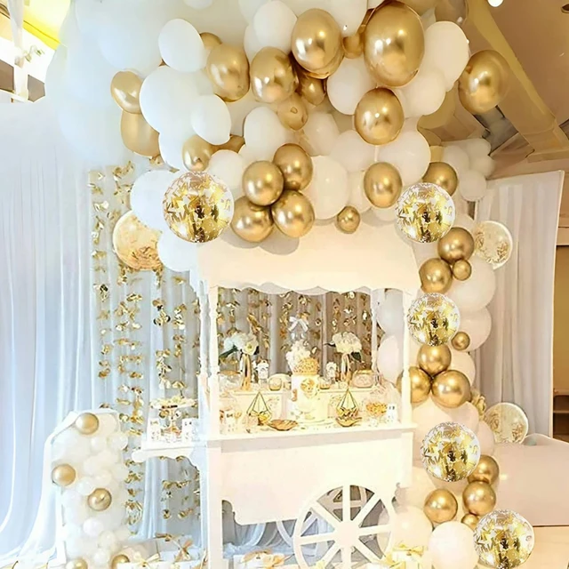 30 sztuk balonów 30 cm w kolorze białym i złotym, balony w kolorze perłowego białego, balony z złotym konfetti na urodziny, wesela, rocznice i przyjęcia.