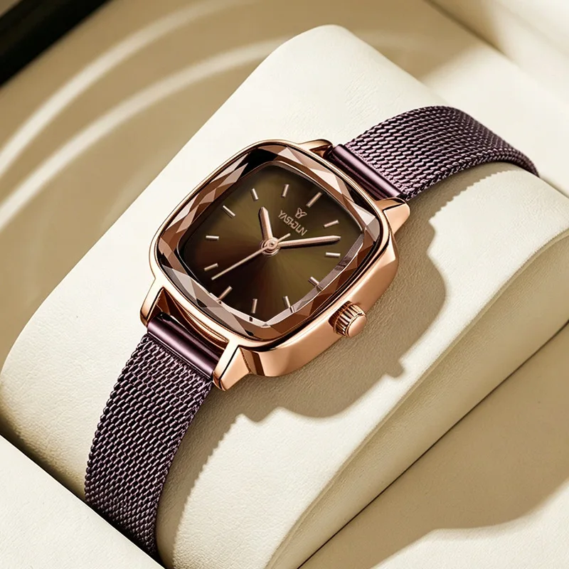 2027 New Women's Small Square Quartz Watch Waterproof Luminous Steel Strip Business Leisure Watch Fashion Women's Watch