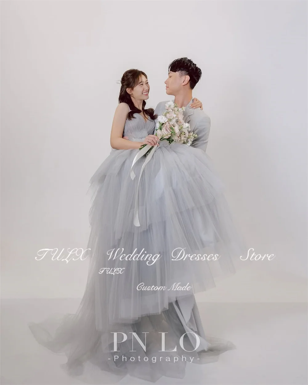 TULX Prinzessin Tüll Abendkleid Korea Hochzeit Fotoshooting V-Ausschnitt Träger Partykleid A-Linie Langes abgestuftes Korsett Maßgeschneidert 2026